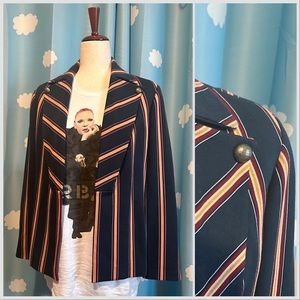 Chico's Navy Striped Blazer with Gold Accents